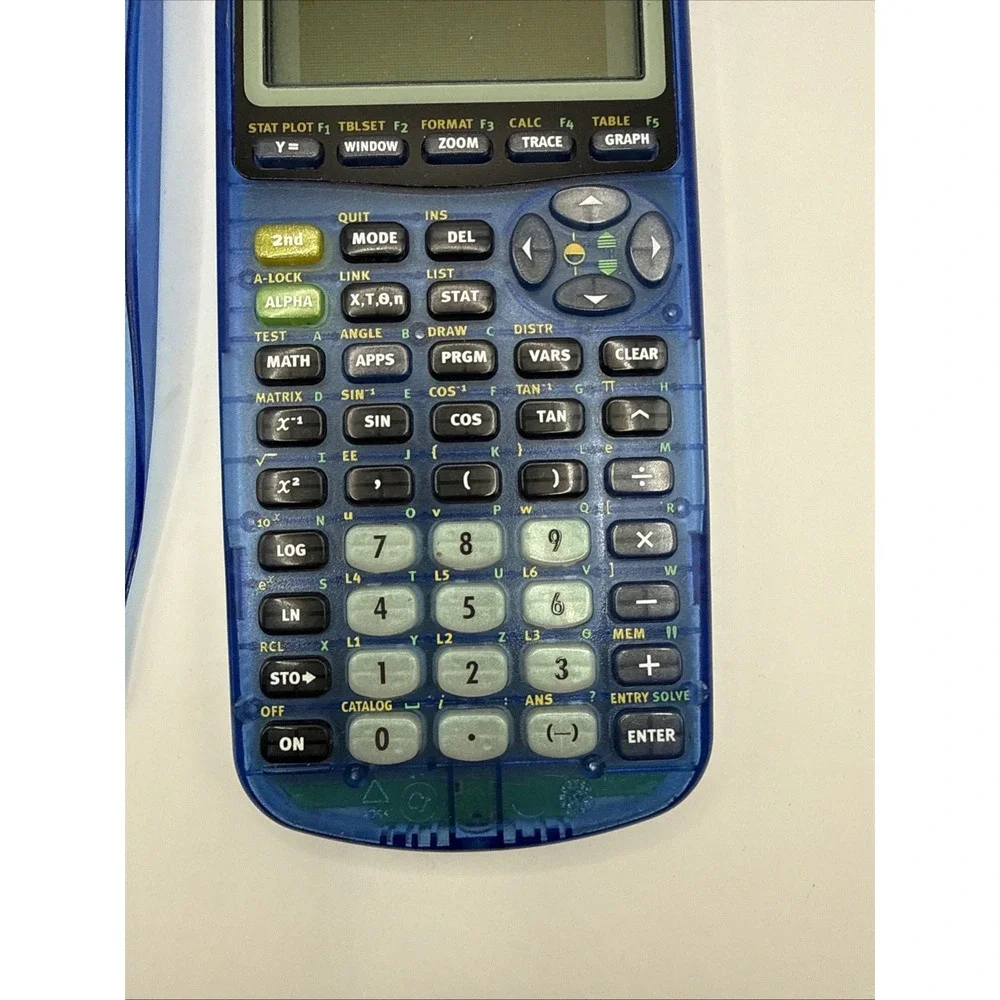 Texas Instruments TI-83 Plus Clear Transparent Blue Graphing Calculator w/Cover